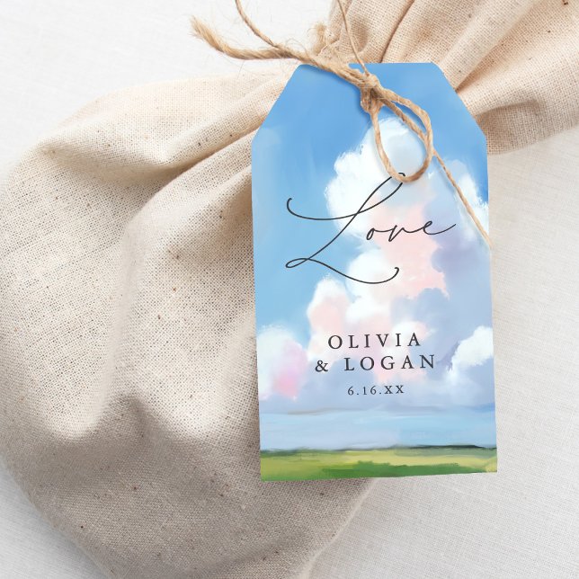 Étiquettes-cadeau Painted Landscape Blue Sky Cloud Wedding Favor (Créateur téléchargé)