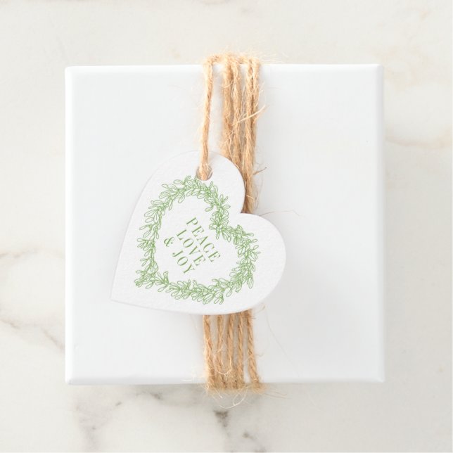 Étiquettes Cadeau Paix, amour joie mistletoe Noël blanc vert (En situation)