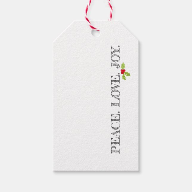Étiquettes-cadeau PAIX DE Vacances. AMOUR. JOIE. Noël Holly Festive (Devant)