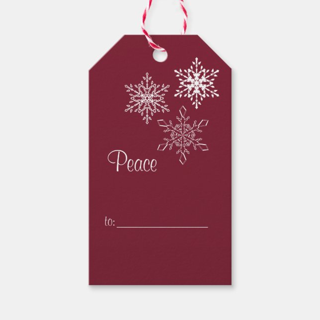 Étiquettes-cadeau Paix, joie et 3 flocons de neige Minimal rouge et  (Devant)