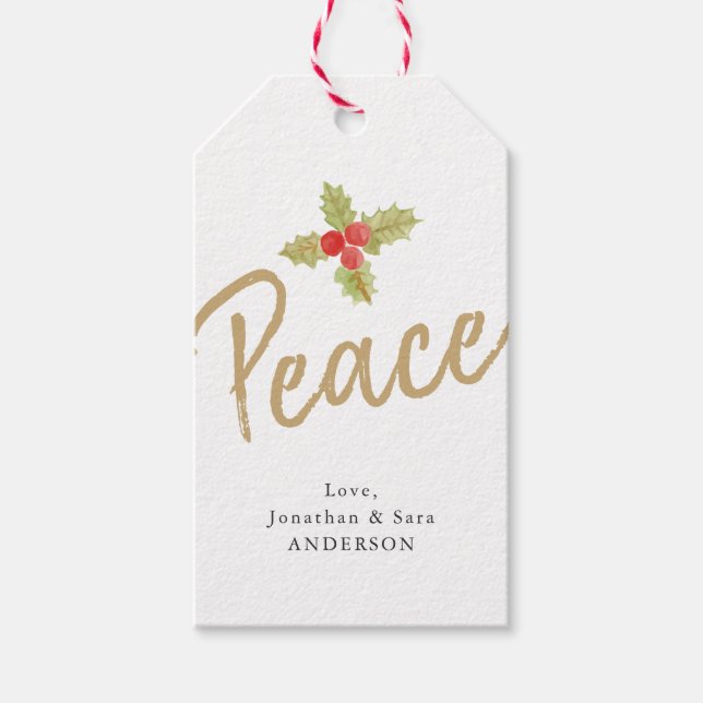 Étiquettes-cadeau Paix | Noël or et blanc (Devant)