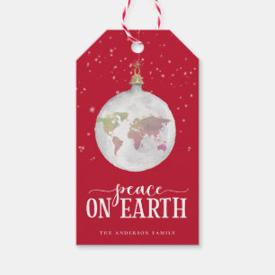 Étiquettes-cadeau Paix sur Terre Globe Ornement Red Holiday