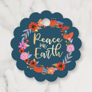 Étiquettes Cadeau Paix sur Terre Joli Floral Folal Art Wreath Blue