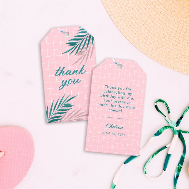 Étiquettes-cadeau Palm Springs Pool Party Rose Adulte Anniversaire (modern pink and teal thank you gift tags)