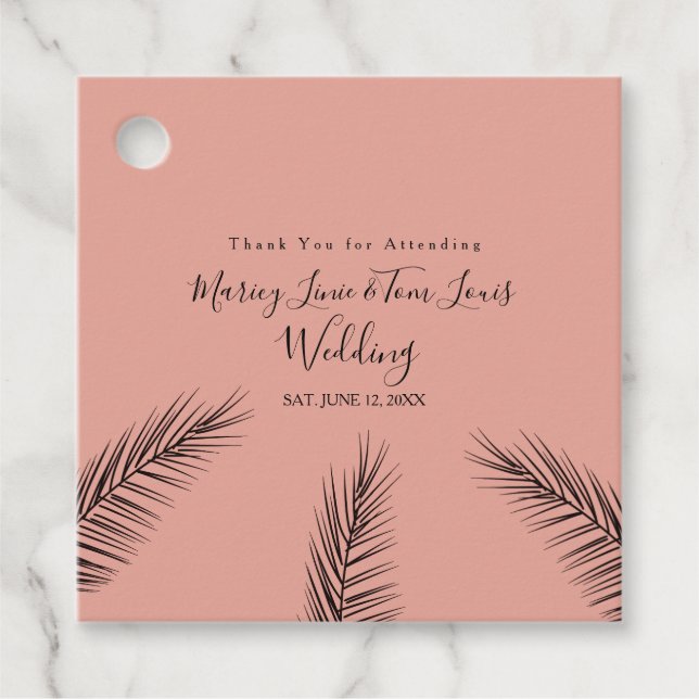 Étiquettes Cadeau Palm Tree Foilage main dessin papier Kraft (Devant)