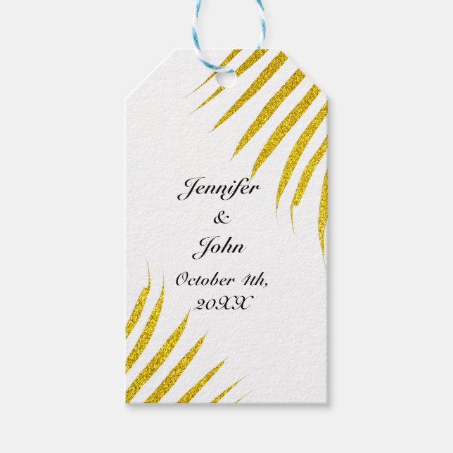 Étiquettes-cadeau Palm Tree Foliage Gold Parties scintillant blanc m (Devant)
