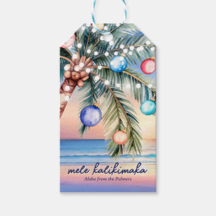 Étiquettes-cadeau Palm Tree Plage tropicale coucher de soleil Noël