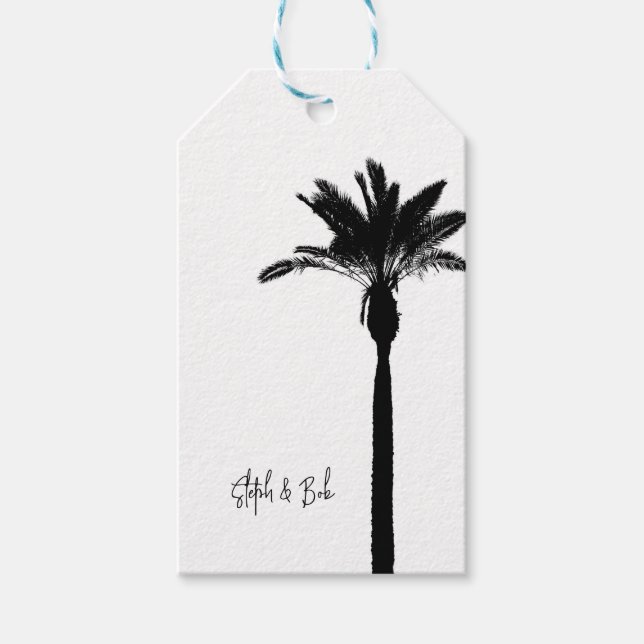 Étiquettes-cadeau Palm Tree Silhouette Voyage NOMS Côtiers Chic (Devant)
