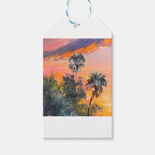 Étiquettes-cadeau Palm Tree Tops - Ciel de feu (Devant)
