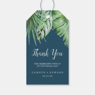 Étiquettes-cadeau Palme tropicale sauvage Marine Blue Merci Favor
