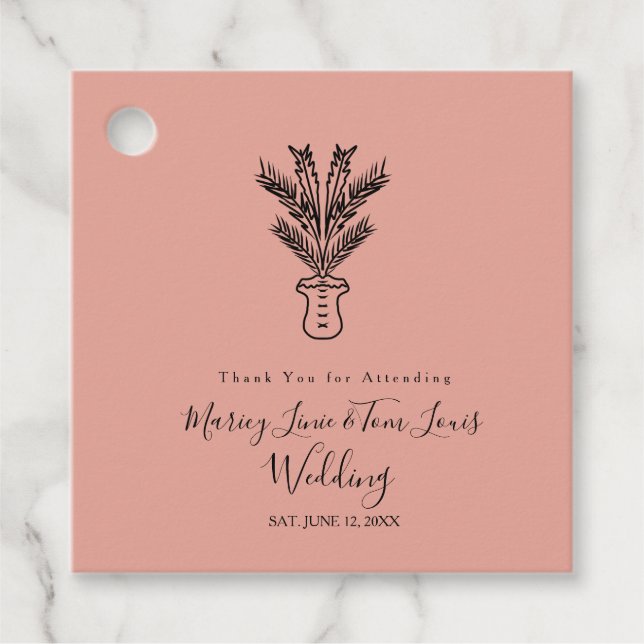 Étiquettes Cadeau Palmier Posé Main Tiré Papier Kraft (Devant)