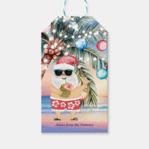 Étiquettes-cadeau Palmier tropical de plage Père Noël Noël