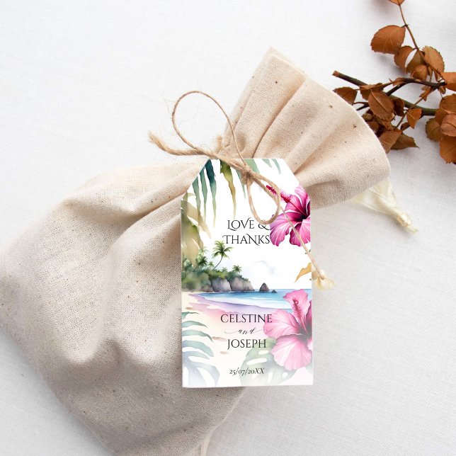 Étiquettes-cadeau Palmiers de plage tropicaux mariage merci pour (Tropical beach palms wedding thank you favor gift tags destination wedding favor tags)