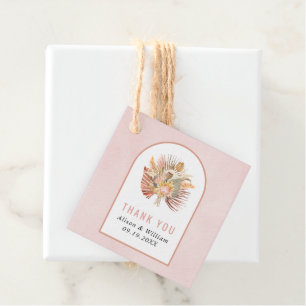 Étiquettes Cadeau Palmiers, pampas herbe douce Merci rose mariage
