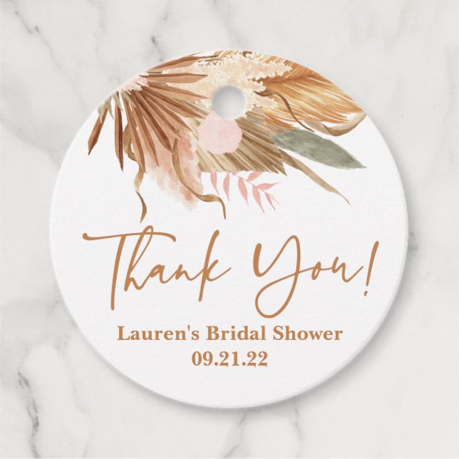 Étiquettes Cadeau Palmiers séchés en terre cuite douche nuptiale Fav (Devant)