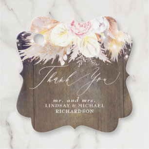 Étiquettes Cadeau Pampas Grass et Merci rustique en bois