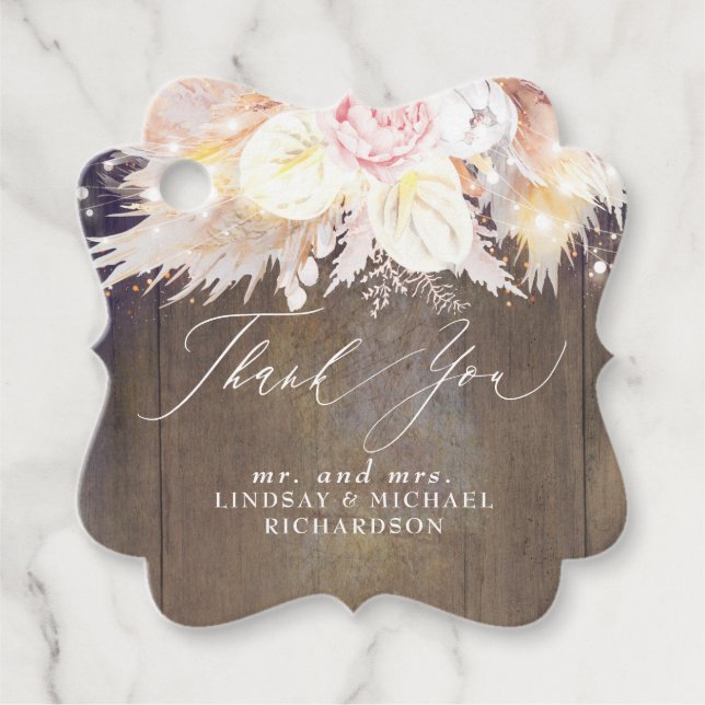 Étiquettes Cadeau Pampas Grass et Merci rustique en bois (Devant)