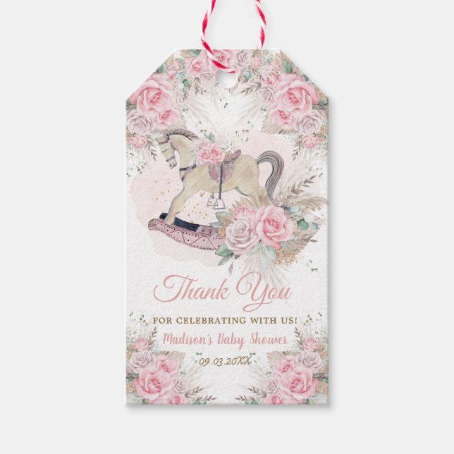 Étiquettes-cadeau Pampas Grass rose Floral Rocse Baby shower (Devant)