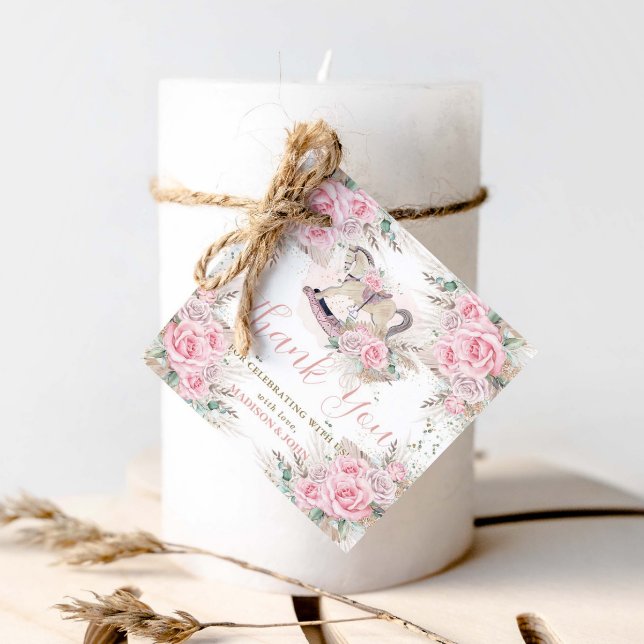 Étiquettes Cadeau Pampas Grass rose Floral Rocse Baby shower (Créateur téléchargé)
