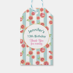 Étiquettes-cadeau Pamplemousse rose sur des rayures vertes Merci ann