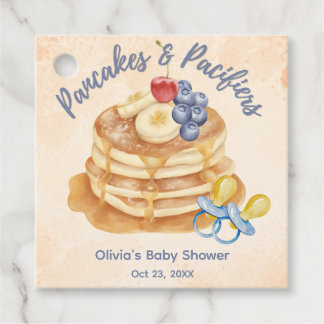 Étiquettes Cadeau Pancakes aux Fruits & Tétines Gingham Baby Shower
