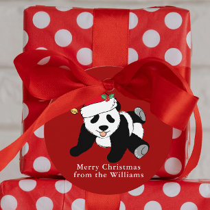 Étiquettes Cadeau Panda Bear Noël mignon Custom Red Party