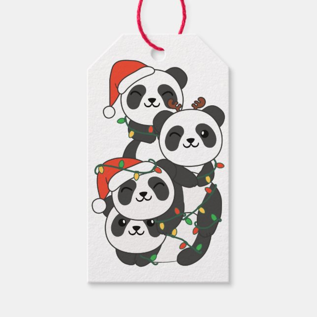 Étiquettes-cadeau Panda Christmas Tree Animaux de Noël Pandas (Devant)