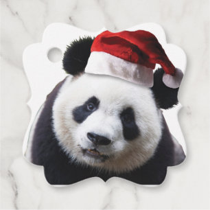 Étiquettes Cadeau Panda de Noël avec chapeau de Père Noël