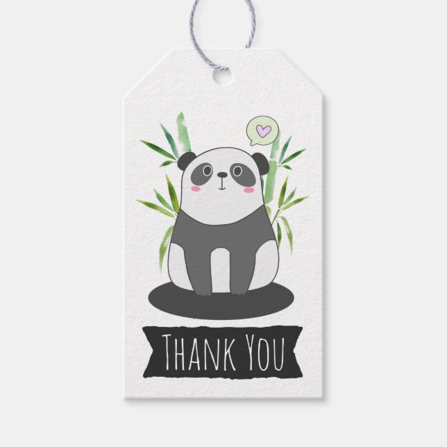 Étiquettes-cadeau Panda noir et blanc mignonne en Merci Bambou (Devant)