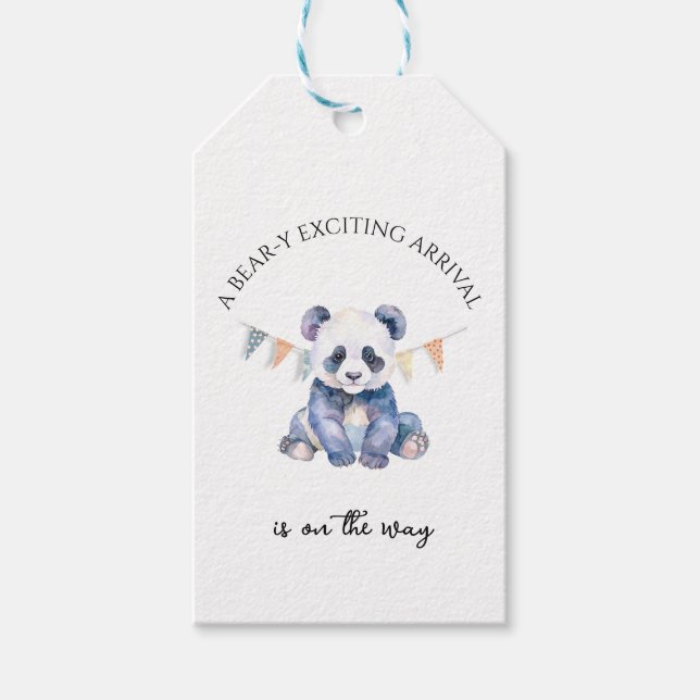 Étiquettes-cadeau Panda pour bébé aquarelle avec drapeaux de bottes (Devant)