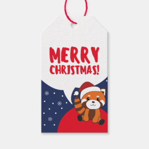 Étiquettes-cadeau Panda Rouge Noël Neige Animaux d'hiver Pandas Gif