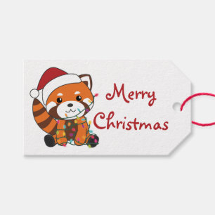 Étiquettes-cadeau Panda Rouge Noël Neige Hiver Animaux Pandas Tru