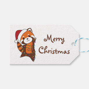 Étiquettes-cadeau Panda Rouge Noël Neige Hiver Animaux Pandas Tru