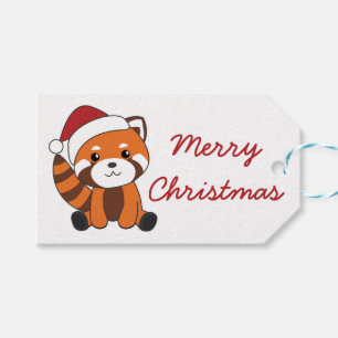Étiquettes-cadeau Panda Rouge Noël Neige Hiver Animaux Pandas Tru
