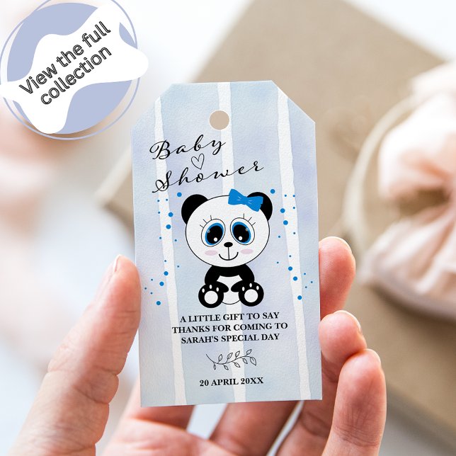 Étiquettes-cadeau Panda Watercolor Theme Baby shower (Garçons Bleu)  (Créateur téléchargé)