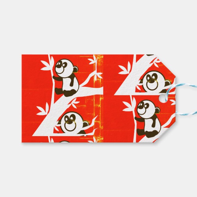 Étiquettes-cadeau Pandas mignons sur un bambou   (Devant (Horizontal))