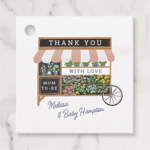 Étiquettes Cadeau Panier à fleurs Baby shower rose