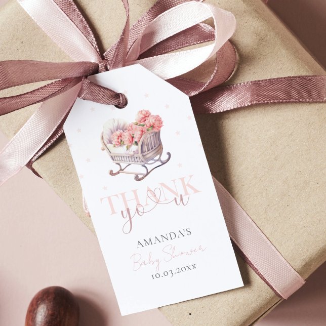 Étiquettes-cadeau Panier bébé Floral Élégant Baby shower (Créateur téléchargé)