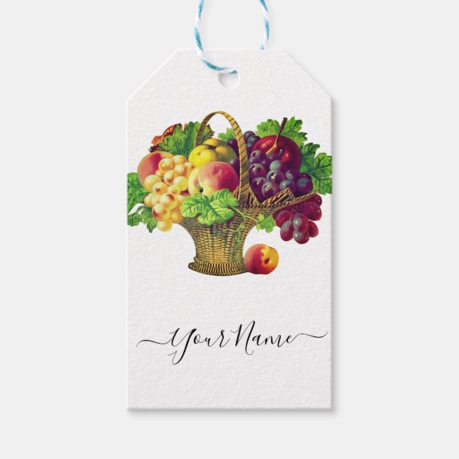 Étiquettes-cadeau Panier de fruits vintage - personnalisé (Devant)