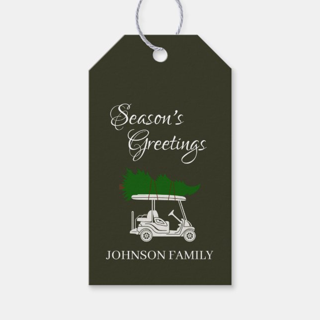 Étiquettes-cadeau Panier de golf vert foncé raffiné avec sapin de No (Devant)