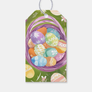 Étiquettes-cadeau Panier de Pâques   Aquarelle pastel de printemps