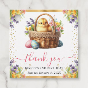 Étiquettes Cadeau Panier de Pâques de poussin de printemps à l'aquar