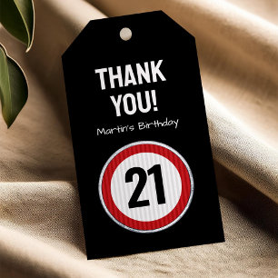 Étiquettes-cadeau Panneau de limitation de vitesse pour 21 ans Merci