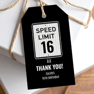 Étiquettes-cadeau Panneau Noir et Blanc Limite de Vitesse pour 16e A
