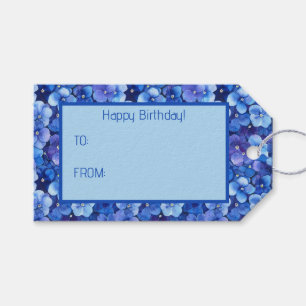 Étiquettes-cadeau Pansies de style aquarelle bleu violet imprimé Flo