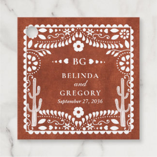 Étiquettes Cadeau Papel Picado Boda Mexican Terracotta Brown Wedding