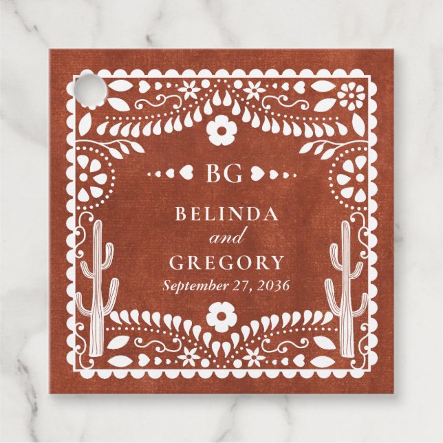 Étiquettes Cadeau Papel Picado Boda Mexican Terracotta Brown Wedding (Devant)