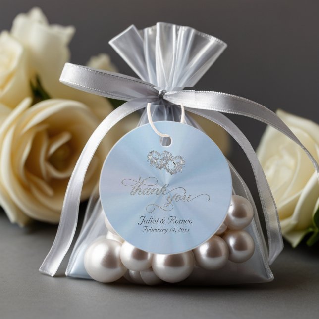 Étiquettes Cadeau Papeterie coeurs liés - Bleu pastel / Argent (Créateur téléchargé)