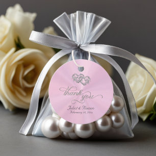 Étiquettes Cadeau Papeterie coeurs liés - Rose pastel / Argent