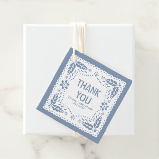 Étiquettes Cadeau Papier bleu foncé picado Merci bébé garçon Douche
